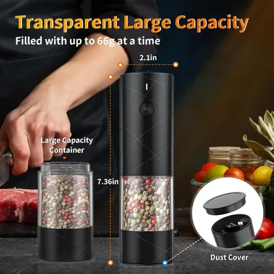 Secondary Images for 2Pack Electric Salt and Pepper Grinder Set USB Rechargeable with Warm LED Light