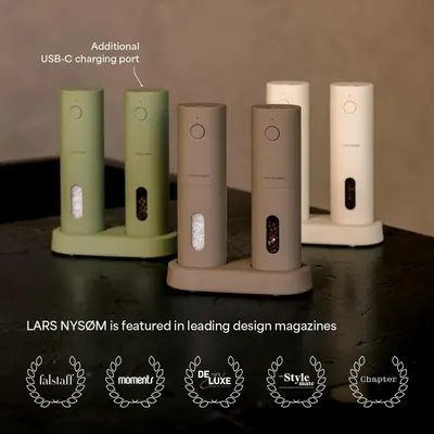 Highlights the additional USB-C charging port feature and showcases the product's design recognition in leading magazines. Builds credibility by showing the…