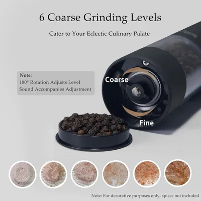 Showcases the product's versatility with 6 coarse grinding levels, appealing to culinary enthusiasts who desire precise control over their spice grinding.