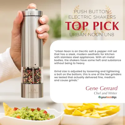Highlights the product's electric push-button functionality, emphasizing ease of use and modern design. Provides a positive review from a chef to build…