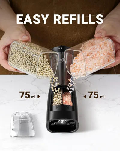 Demonstrates how simple it is to refill the product with different spices or seasonings, emphasizing convenience for the user.