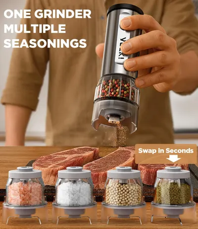 Secondary Images for Electric Salt and Pepper Grinder Set: 1 Grinder + 2 100ml Replaceable Jars