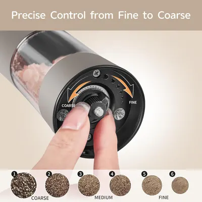 Demonstrates the product's ability to precisely control grind size from fine to coarse, allowing users to customize their grind for different brewing methods.