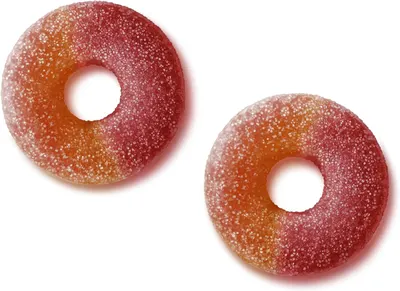 Showcases the unique two-tone color and flavor combination of the gummy candy, emphasizing its visual appeal and taste variety.