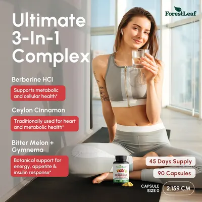 Highlights the three main benefits of the supplement complex to show its versatility and comprehensive health support. Depicts a fit, healthy woman to…