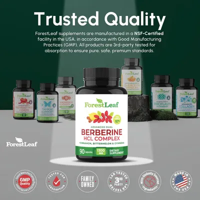 Reassures customers about the quality, safety, and manufacturing standards of ForestLeaf supplements. Displays the range of ForestLeaf supplement products…