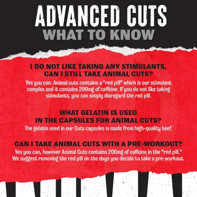 Provides answers to common questions about using the Animal Cuts supplement, helping customers understand how to properly take the product.