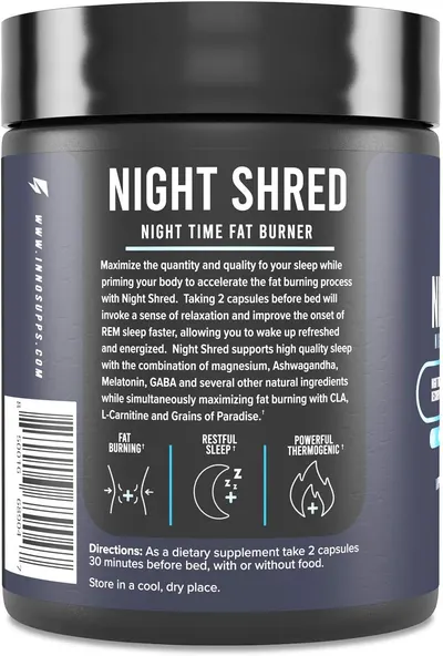 Highlights multiple benefits of the supplement: promoting fat burning, improving sleep quality, and providing thermogenic effects.