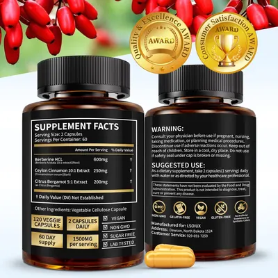 Highlights key product information including ingredients, dosage, and certifications to inform potential buyers about the supplement's contents and quality.…