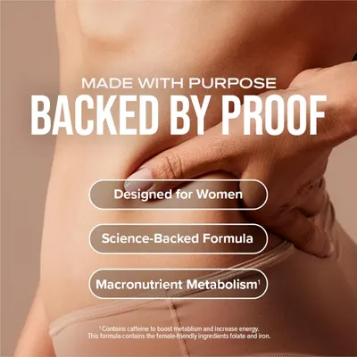 Highlights multiple key benefits of the product, emphasizing its tailored design for women and scientific backing.