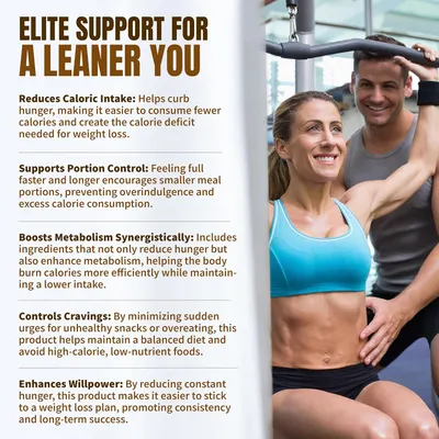 Highlights multiple benefits of the product for weight loss and body transformation, emphasizing how it supports various aspects of a leaner physique.