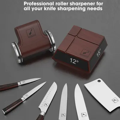 Highlights the product's capability as a professional-grade knife sharpener, emphasizing its versatility for all knife sharpening needs.