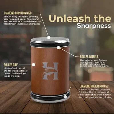 Highlights the key components and features of the knife sharpener, explaining how each part contributes to its effectiveness.