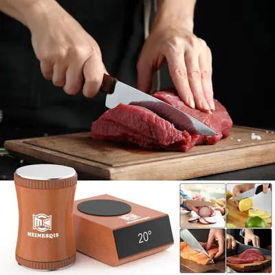 Demonstrates the proper use of the knife sharpener for preparing various foods, emphasizing its versatility and effectiveness. Shows the knife sharpener's ability to maintain blade sharpness for…