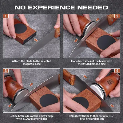 Demonstrates the step-by-step process of sharpening a knife using the product, emphasizing its ease of use even for beginners.
