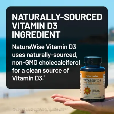 Emphasizes the natural and clean source of Vitamin D3 in the product to appeal to health-conscious consumers seeking non-GMO supplements.