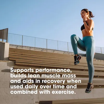 Highlights how the product supports athletic performance, muscle building, and recovery when used consistently with exercise.