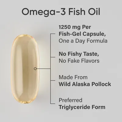 Highlights multiple key benefits of the Omega-3 Fish Oil supplement to differentiate it from competitors and address common consumer concerns.