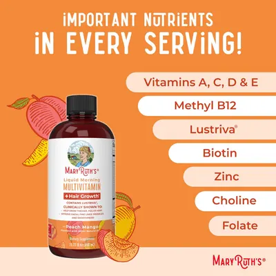 Highlights the multiple important nutrients contained in each serving of the multivitamin, emphasizing its comprehensive benefits for overall health and hair growth.