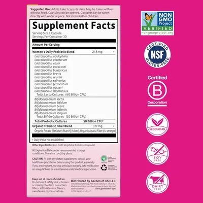 Secondary Images for Garden of Life Once Daily Dr. Formulated Probiotics for Women 50 Billion CFU 16…