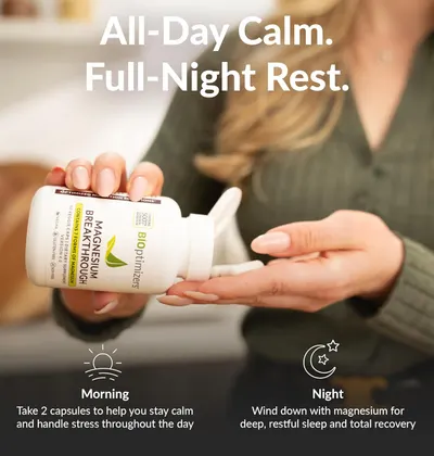 Highlights the dual benefits of the product for daytime calmness and nighttime rest, emphasizing its 24-hour effectiveness.