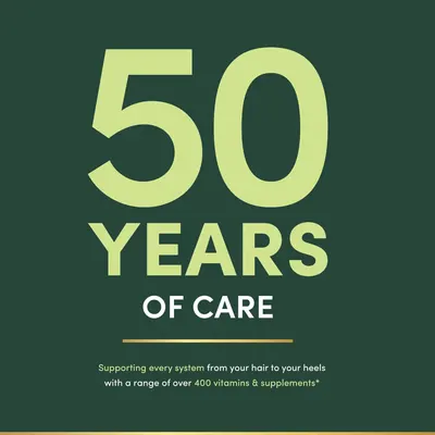 Celebrates the brand's 50-year history and highlights the extensive range of products offered to build trust and showcase expertise.