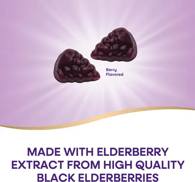 Emphasizes the use of premium elderberry extract from high-quality black elderberries, highlighting the product's natural and potent ingredients.