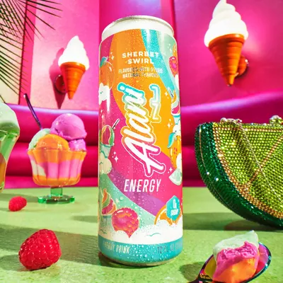 Showcases the product in a vibrant, summery setting to associate it with fun, refreshment, and tropical flavors. Positions the product as a perfect summer beverage by using bright colors, tropical…