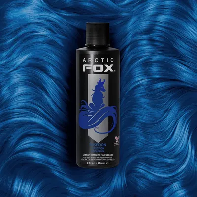Showcases the intense blue hair color achievable with the product, demonstrating its effectiveness for bold hair transformations.