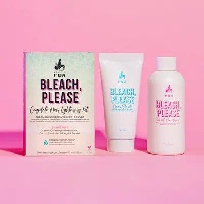 Shows all components included in the hair bleaching kit to inform customers of the full product contents.