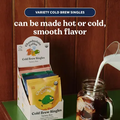 Highlights that the cold brew singles can be prepared both hot or cold, emphasizing the product's versatility and smooth flavor.