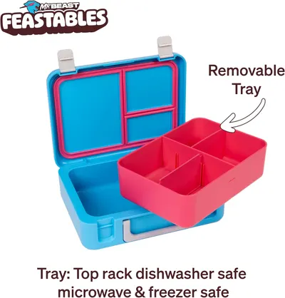 Highlights multiple convenient features of the lunchbox, emphasizing its versatility and ease of use for parents.