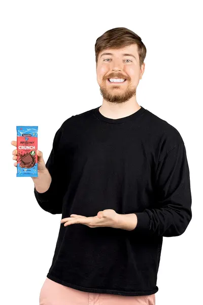 Shows a person happily holding and endorsing the product to build trust and relatability with potential customers.