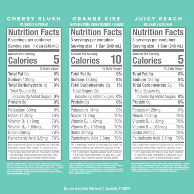 Compares nutritional facts and flavors of three different product variants to help customers choose the right option for their preferences.