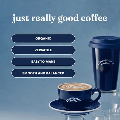Highlights multiple key features and benefits of the coffee to appeal to various consumer preferences and needs. Reinforces the brand's commitment to quality with the tagline 'just really good…