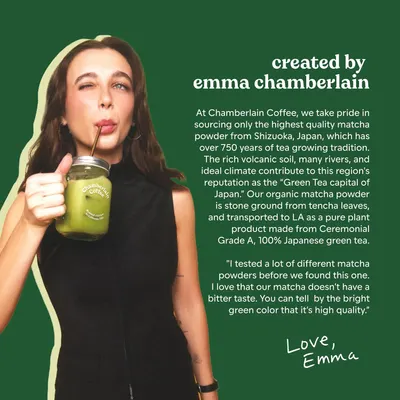 Establishes brand credibility by highlighting the founder and the high-quality sourcing of their matcha powder. Emphasizes the superior quality and origin of their matcha powder to differentiate it…