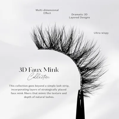 Highlights multiple features of the 3D Faux Mink lashes to showcase their realistic appearance and premium quality.