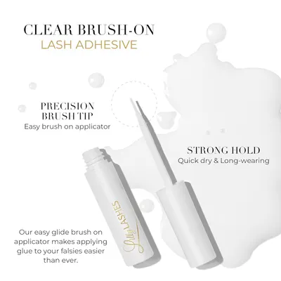 Highlights the easy application and long-lasting performance of the lash adhesive to reassure customers about its effectiveness and ease of use.