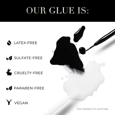 Highlights that the product's glue is free from common allergens and irritants, and is vegan-friendly, reassuring customers about its safety and ethical production.