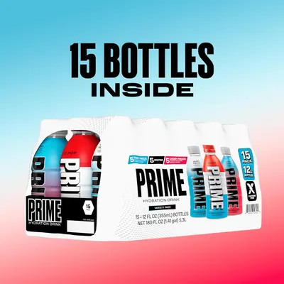 Emphasizes the value proposition of the product by highlighting that there are 15 bottles inside the package. Shows the different flavors included in the variety pack, helping customers understand…