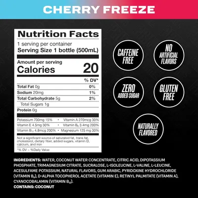 Highlights multiple health-conscious features of the beverage to appeal to nutrition-focused consumers.