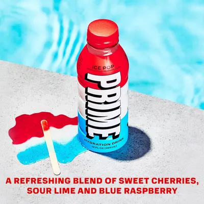 Shows the product in a summer poolside setting to associate it with refreshment and cooling off. Highlights the unique flavor combination of the drink to entice customers with its refreshing taste.