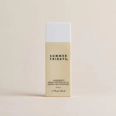 Highlights the product's sun protection feature, emphasizing its SPF 30 broad spectrum mineral sunscreen capability.