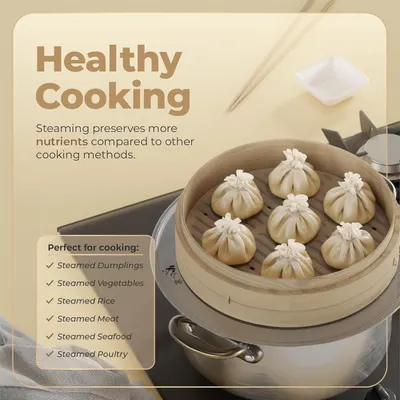 Highlights the health benefits of steaming and showcases the versatility of the product for cooking various foods. Provides examples of foods that can be…