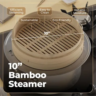 Secondary Images for Prime Home Direct Bamboo Steamer Basket 10-Inch