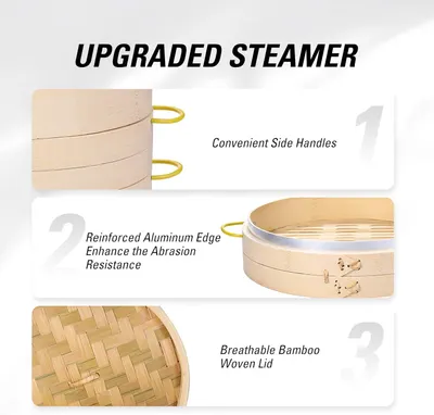Highlights multiple upgraded features of the steamer to show its improved design and functionality.
