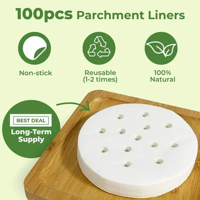 Highlights multiple eco-friendly and practical benefits of the parchment liners to appeal to environmentally conscious consumers.