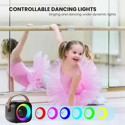 Demonstrates how the controllable dancing lights can enhance singing and dancing activities, particularly for children. Highlights the product's main feature of providing dynamic, controllable…