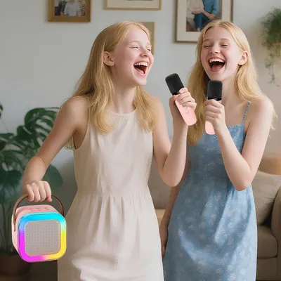 Demonstrates the product's use for fun karaoke sessions, appealing to families and friends looking for interactive entertainment. Shows the product being enjoyed in a home setting, emphasizing its…