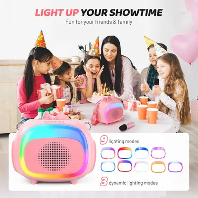 Demonstrates how the product can be used for fun family gatherings and parties, enhancing the entertainment experience. Highlights the product's 9 lighting modes and 3 dynamic lighting modes as a…